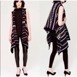 LOFT XS/S Fair Isle Sweater Vest Drape Open Front Boho Layered Knit‎ Cardigan
